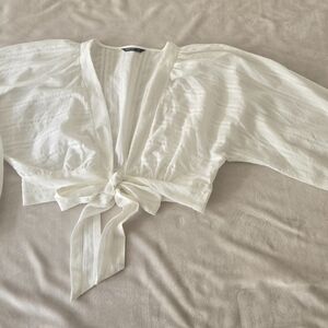 SHEIN Cream Tie-Front Blouse SKU001